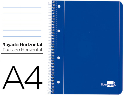 Cuaderno espiral Liderpapel serie azul A4 micro tapa blanda 80h 80g/m² horizontal 7mm. 4 taladros azul